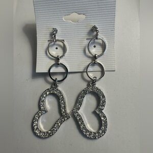 New Silver rhinestone heart earrings